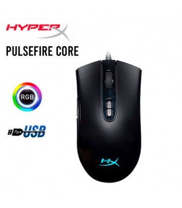 MOUSE HYPERX HX-MC004B PULSEFIRE CORE USB GAMING RGB 6200 DPI NEGRO